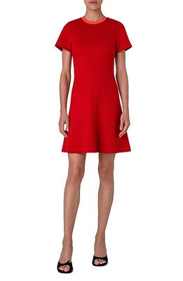 Akris punto Tipped Neckline Short Sleeve Stretch Jersey Dress Red at Nordstrom,