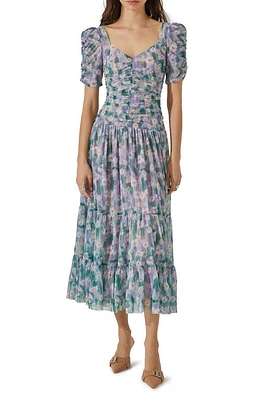 ASTR the Label Floral Print Ruched Maxi Dress Green Lavender at Nordstrom,