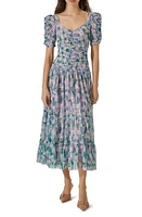 ASTR the Label Floral Print Ruched Maxi Dress Green Lavender at Nordstrom,