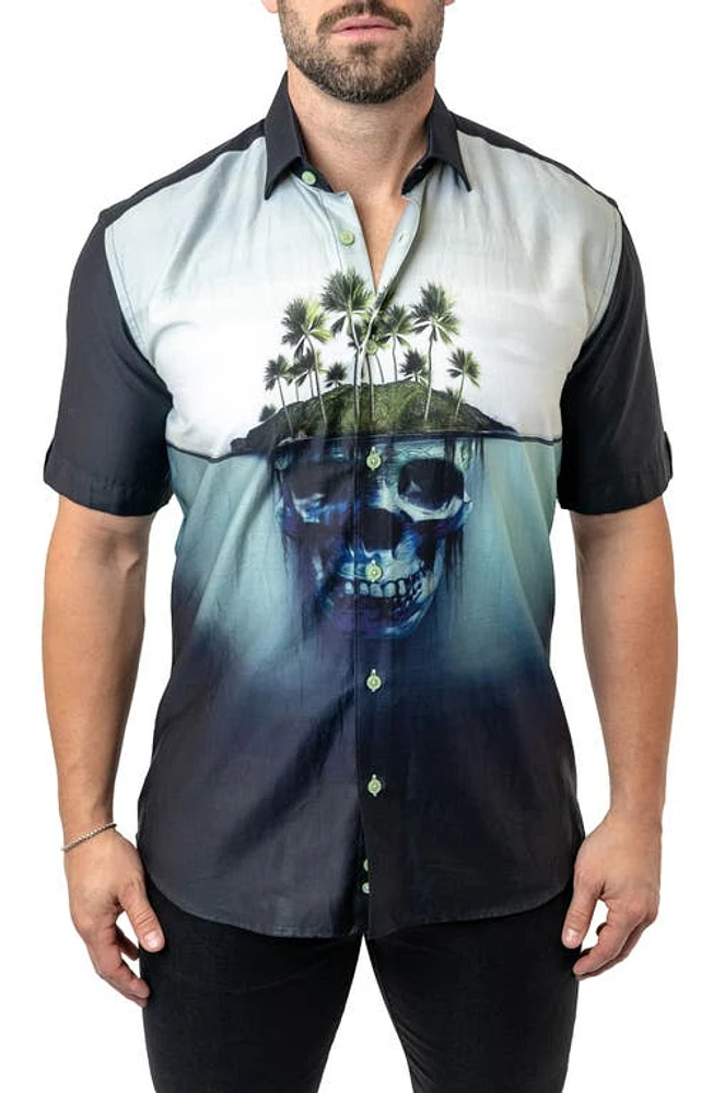 Maceoo Galileo Skullisland Black Short Sleeve Button-Up Shirt at Nordstrom, Size 3