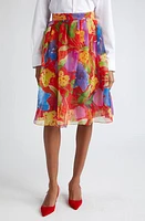 Carolina Herrera Floral Print Silk Skirt in Lacquer Red Multi at Nordstrom, Size 6