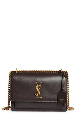 Saint Laurent Medium Sunset Leather Shoulder Bag in Dark Chocolate at Nordstrom