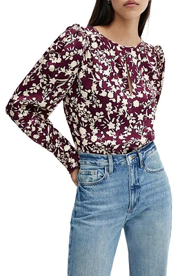 MANGO Floral Print Long Sleeve Top Maroon at Nordstrom,