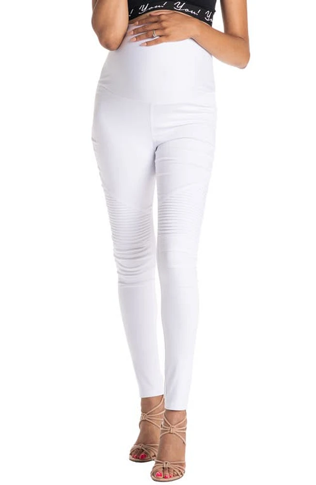 Preggo Leggings Moto Maternity Leggings in White at Nordstrom, Size Medium