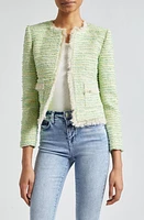 L'AGENCE Angelina Fray Tweed Jacket Light Green Multi at Nordstrom,