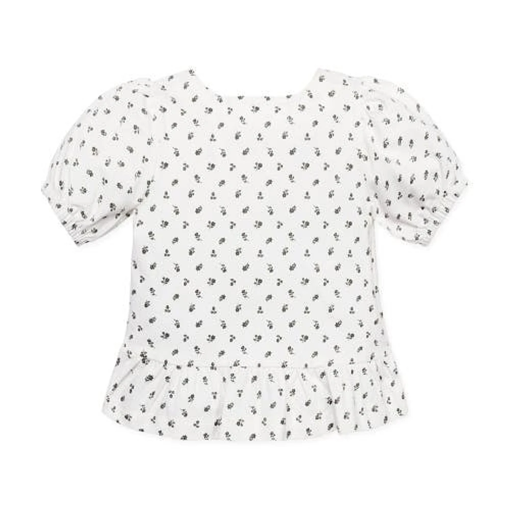 Hope & Henry Girls' Organic Bubble Sleeve Knit Peplum Top, Kids Provence Ditsy Floral at Nordstrom,