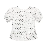 Hope & Henry Girls' Organic Bubble Sleeve Knit Peplum Top, Kids Provence Ditsy Floral at Nordstrom,