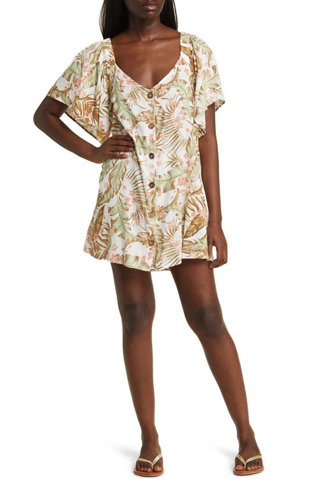 Rip Curl La Quinta Floral Button-Up Minidress Off White at Nordstrom,