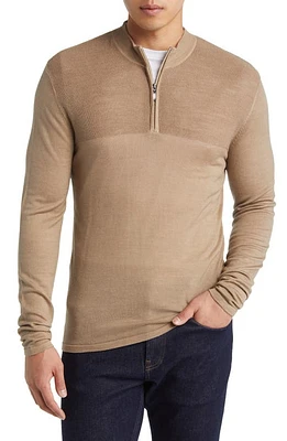 Robert Barakett Newbury Half Zip Wool Sweater in Tan at Nordstrom, Size Large