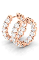 HauteCarat Oval Sideways Lab Created Diamond Inside Out 14K Gold Hoop Earrings in Rose Gold at Nordstrom