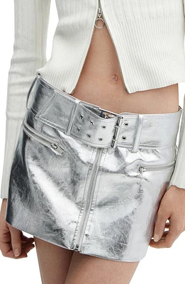 MANGO Metallic Faux Leather Miniskirt Silver at Nordstrom,