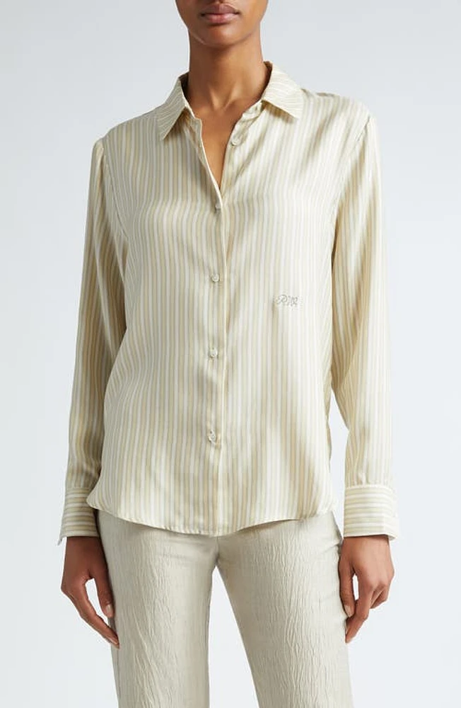 Paloma Wool Lorenzo Stripe Silk Button-Up Shirt Yellow at Nordstrom,