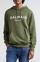 Balmain Logo Hoodie Uio Kaki/White at Nordstrom,