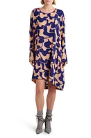 Dries Van Noten Mixed Abstract Print Asymmetric Long Sleeve Shift Dress Purple 401 at Nordstrom, Us