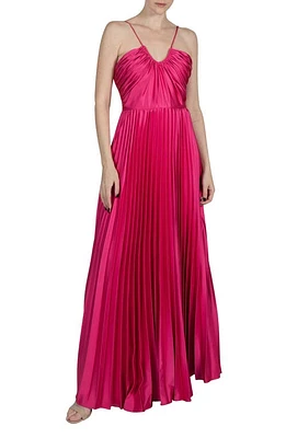 Julia Jordan Sunburst Pleated Satin Maxi Dress Bright Rose at Nordstrom,