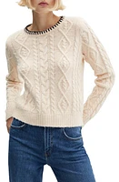 MANGO Contrast Trim Cable Sweater Beige at Nordstrom,