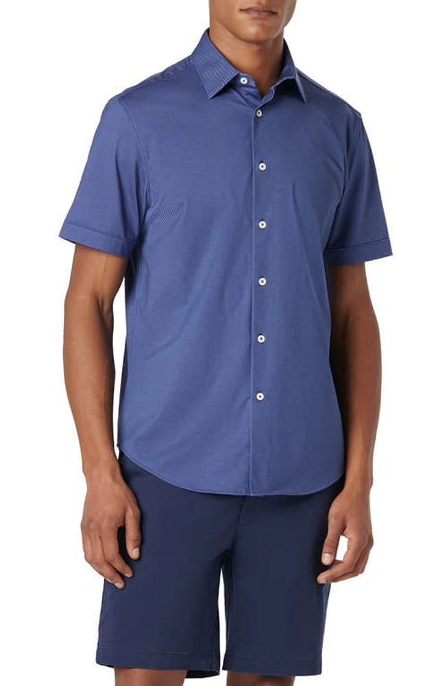 Bugatchi Miles OoohCotton Pinstripe Short Sleeve Button-Up Shirt at Nordstrom,