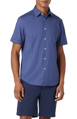 Bugatchi Miles OoohCotton Pinstripe Short Sleeve Button-Up Shirt at Nordstrom,