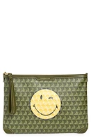 Anya Hindmarch SMILEY I am a Plastic Bag Wink Recycled Coated Canvas Zip Pouch in Fern/Olive at Nordstrom