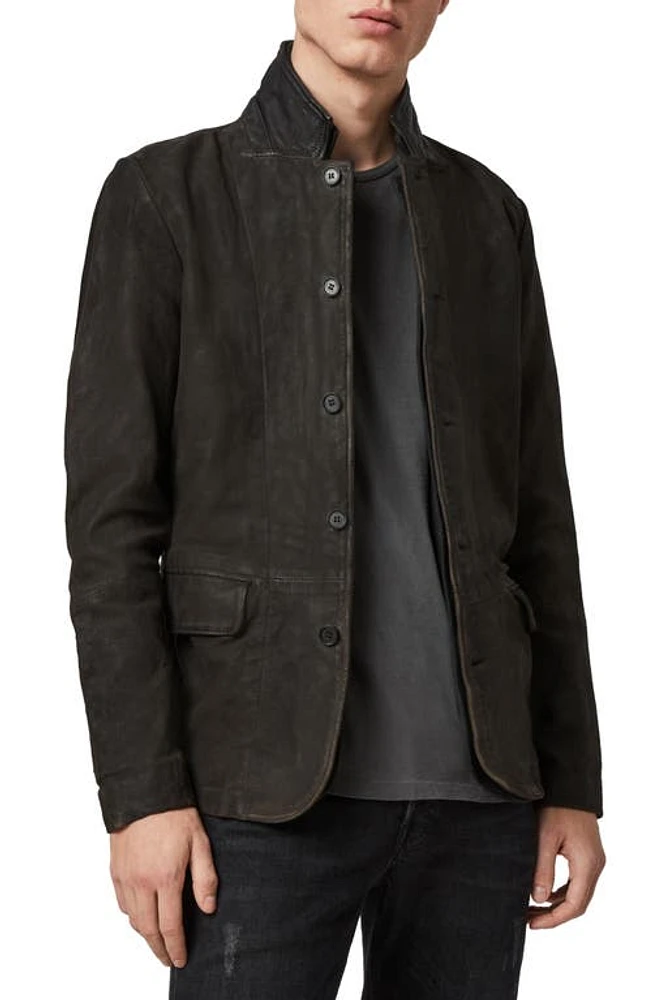 AllSaints Survey Slim Fit Leather Blazer Anthracite Grey at Nordstrom,