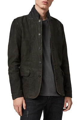 AllSaints Survey Slim Fit Leather Blazer Anthracite Grey at Nordstrom,