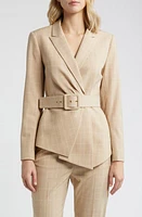 Tahari ASL Plaid Belted Asymmetric Hem Blazer Sand Salmon at Nordstrom,