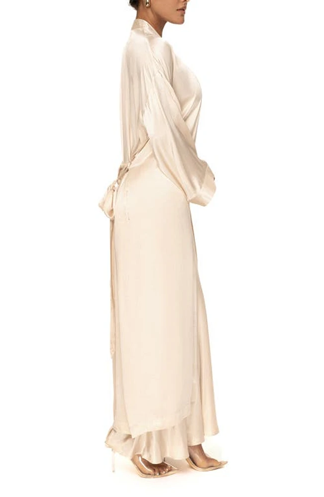 JLUXLABEL Forever & Always Satin Robe Beige at Nordstrom,