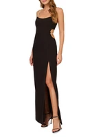 LIV FOSTER Imitation Pearl Strap Stretch Twill Column Gown Black at Nordstrom,