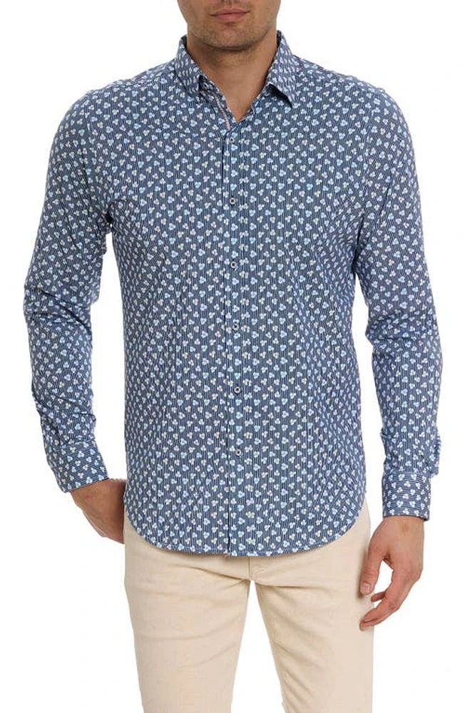 Robert Graham Senan Tailored Fit Floral Cotton Button-Up Shirt Blue Multi at Nordstrom,