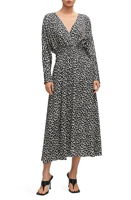 MANGO Smocked Long Sleeve Midi Dress in Black at Nordstrom, Size 0