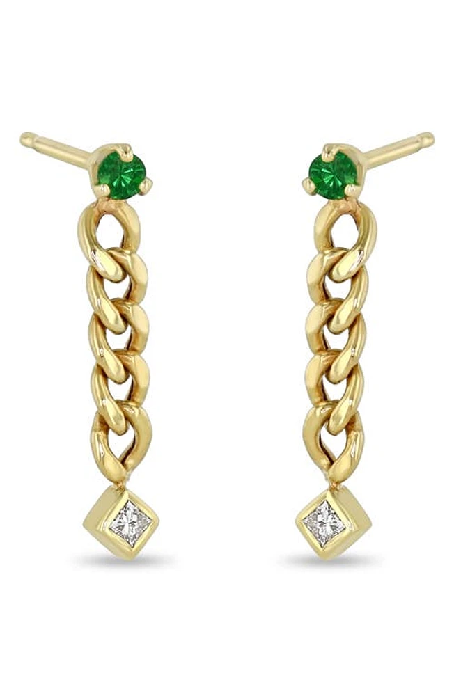 Zoë Chicco Emerald & Diamond Chain Earrings in 14K Yg at Nordstrom