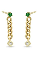 Zoë Chicco Emerald & Diamond Chain Earrings in 14K Yg at Nordstrom