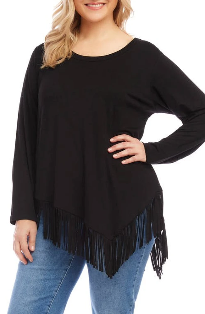 Karen Kane Asymmetric Long Sleeve Fringe Top at Nordstrom,