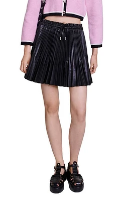 maje Jake Pleated Faux Leather Miniskirt Black at Nordstrom,