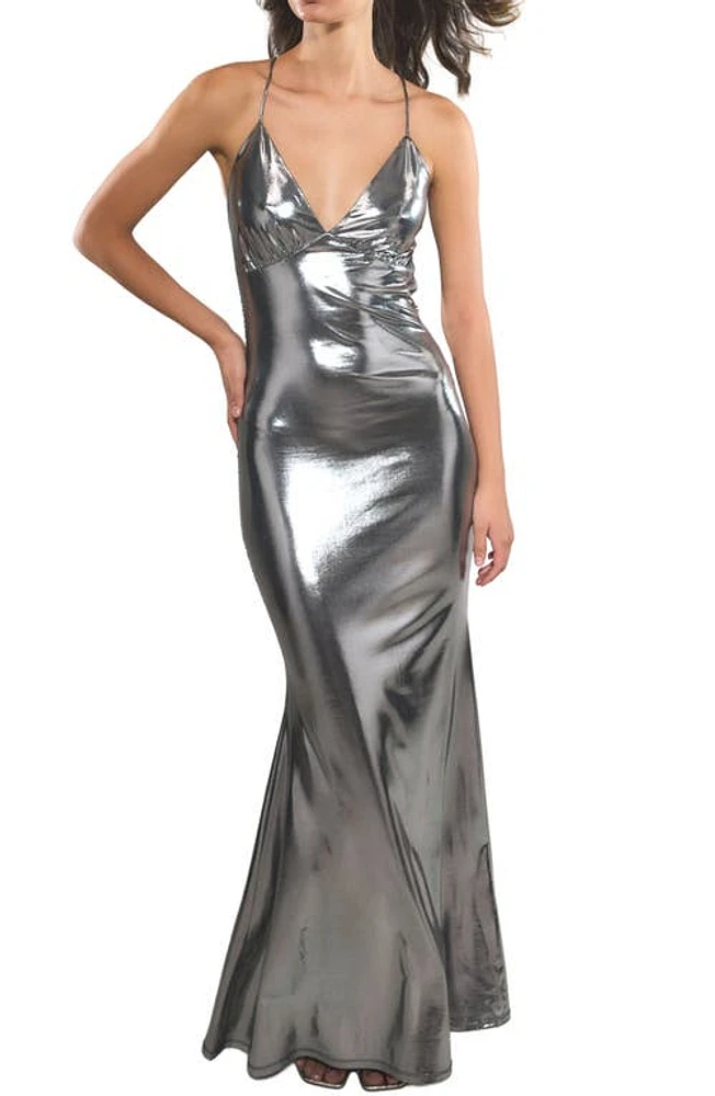 Rare London Metallic Mermaid Gown Silver at Nordstrom,