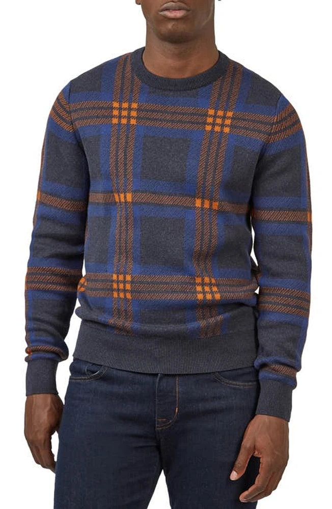 Ben Sherman Jacquard Check Cotton Crewneck Sweater Dark Navy at Nordstrom,