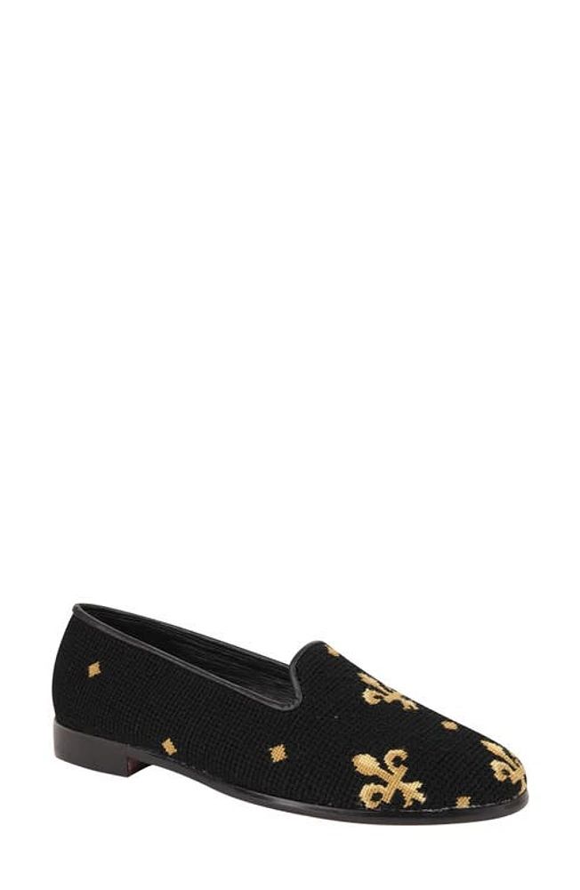 ByPaige Needlepoint Fleur De Lis Flat - Black at Nordstrom,