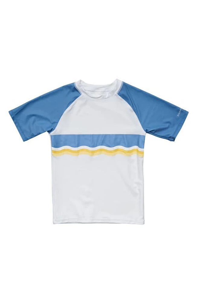 Snapper Rock Kids' Stripe Short Sleeve Rashguard Yellow/White/Blue at Nordstrom,