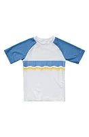 Snapper Rock Kids' Stripe Short Sleeve Rashguard Yellow/White/Blue at Nordstrom,