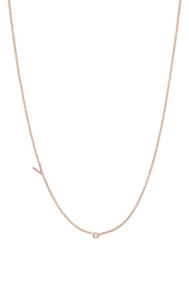 BYCHARI Asymmetric Initial & Diamond Pendant Necklace in 14K Rose Gold-V at Nordstrom