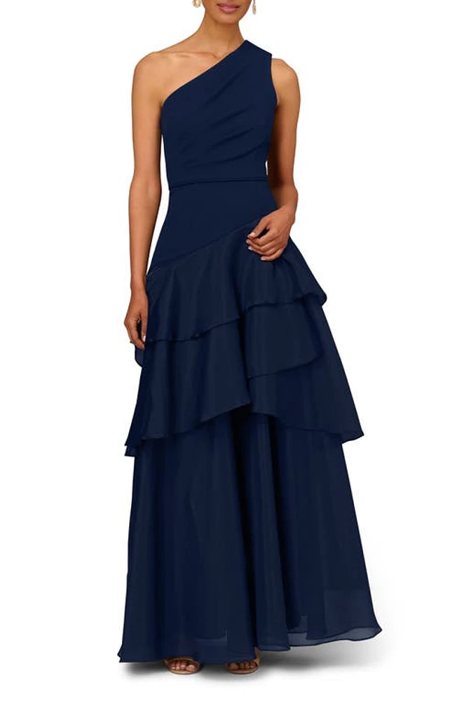 Aidan Mattox by Adrianna Papell Tiered One-Shoulder Ballgown at Nordstrom,