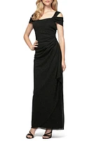 Alex Evenings Cold Shoulder Ruffle Glitter Chiffon Gown at Nordstrom