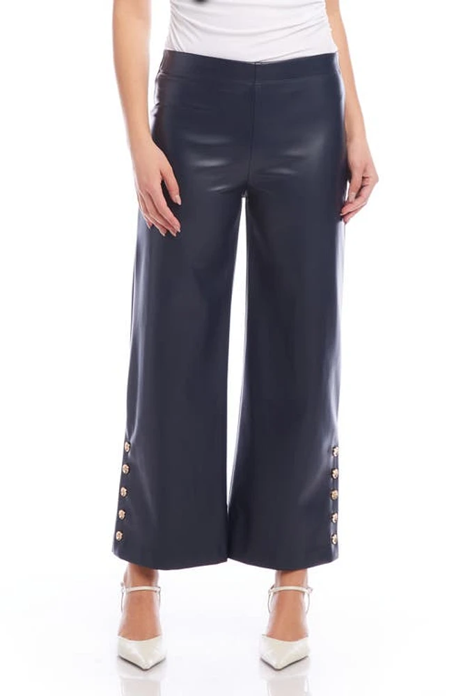 FIFTEEN TWENTY Button Hem Faux Leather Pants Navy at Nordstrom,