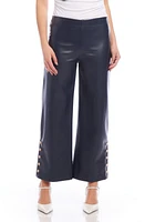 FIFTEEN TWENTY Button Hem Faux Leather Pants Navy at Nordstrom,