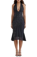 HOUSE OF CB Jovanna Plunge Halter Midi Cocktail Dress in Navy at Nordstrom, Size Medium