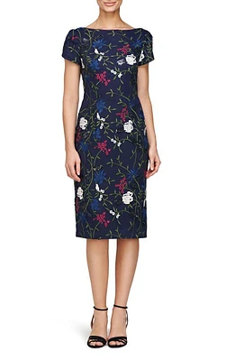 JS Collections Harmony Floral Embroidered Sheath Dress Navy at Nordstrom,