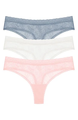 Natori Bliss Alure 3-Pack Lace Thongs in Seashell/ivory/ocean Storm at Nordstrom