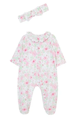 Little Me Rose Garden Cotton Footie & Headband Set Floral at Nordstrom,