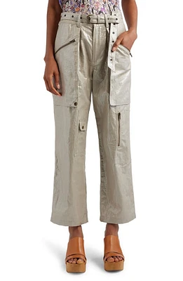 Isabel Marant Juliette Metallic Coated Crop Cargo Pants Champagne at Nordstrom, Us