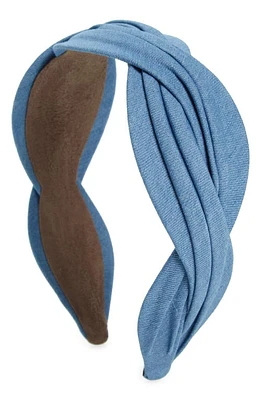 Tasha Wide Braided Pleated Headband in Lightdenim at Nordstrom